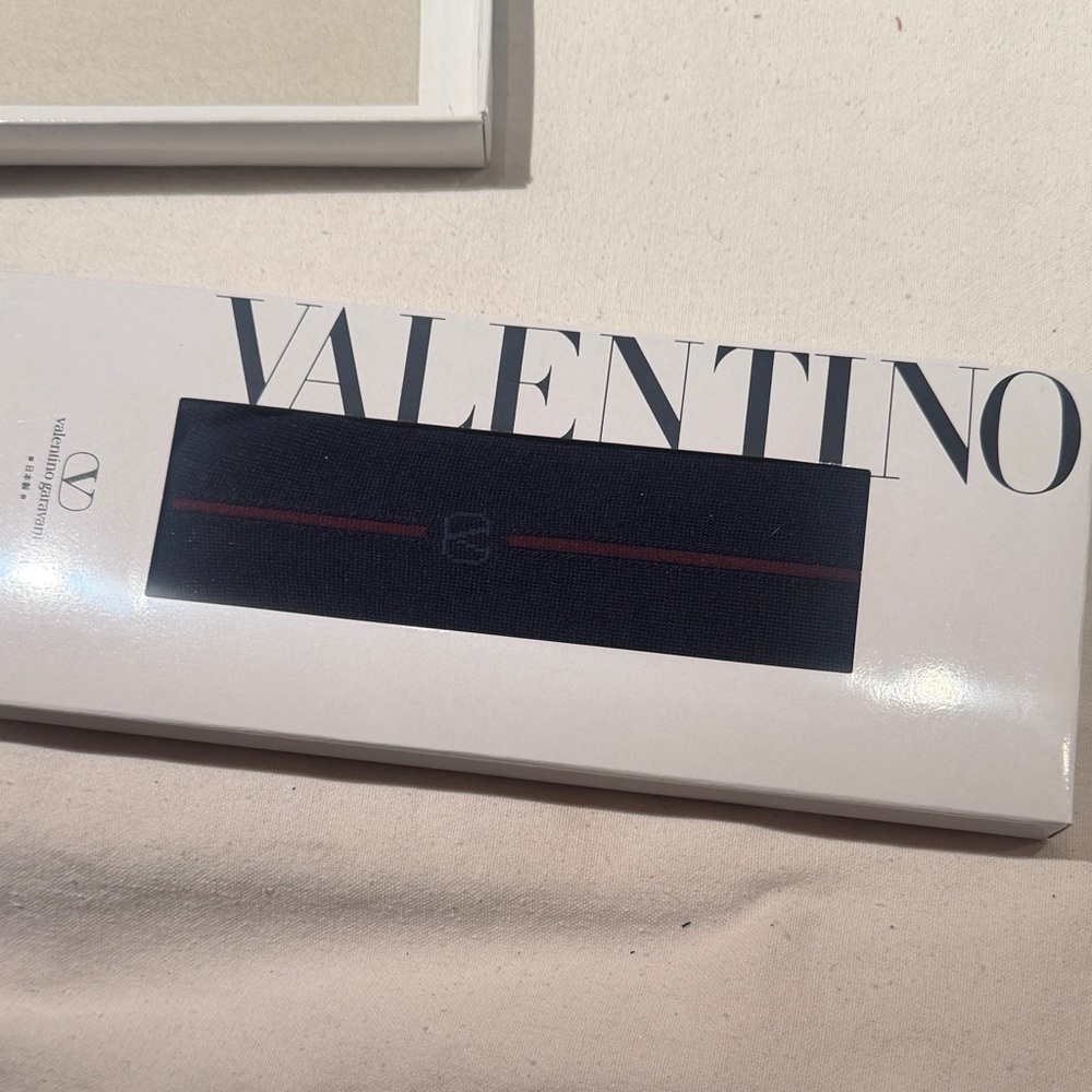 Valentino Black Headband with Red Center Stripe